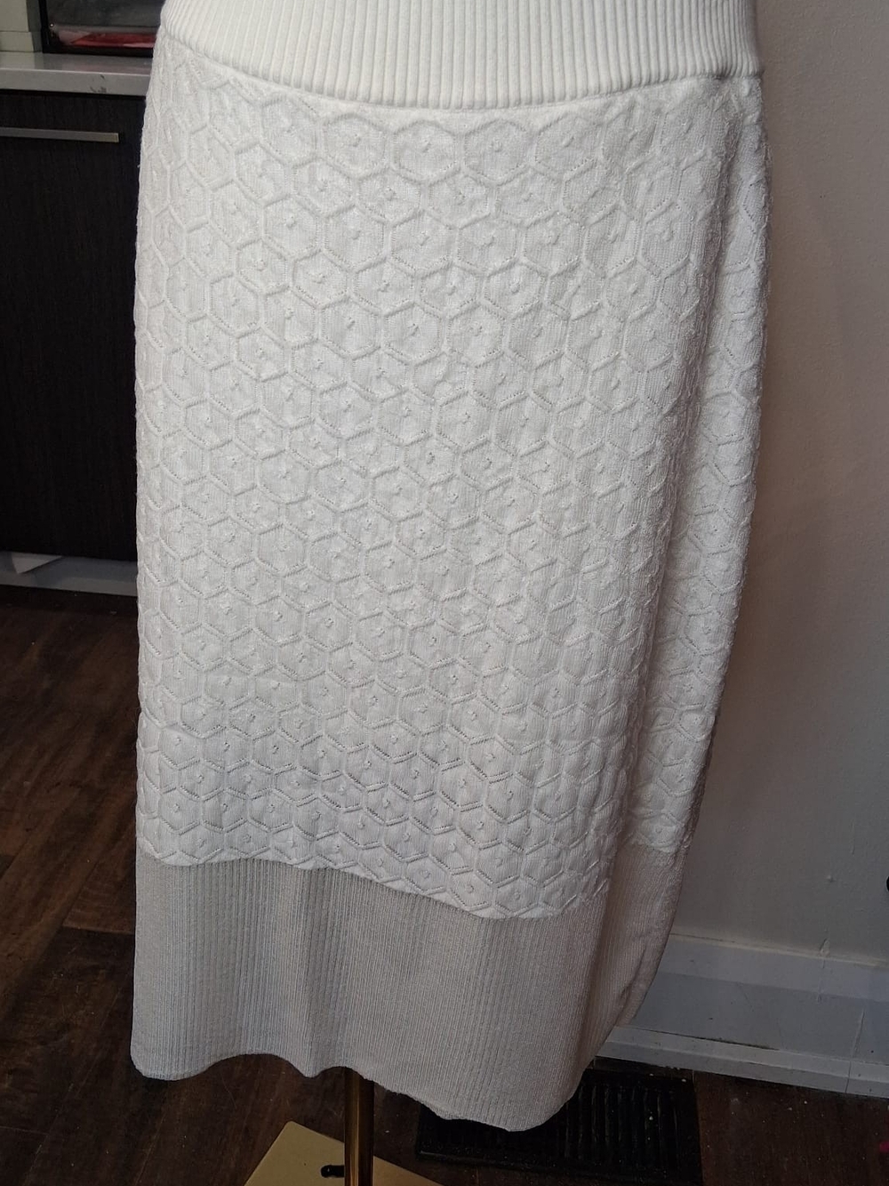rag & bone Molly Honeycomb Jacquard Knit Midi Skirt Cream White